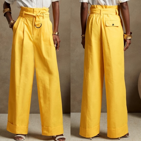Banana Republic Yellow Wide Leg Paperpag High Rise Pants Size 6 - Picture 1 of 15